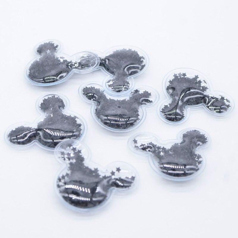 16Pcs 39*33mm Transparent Mouse Head Patches Filling Black Star Sequin Applique Flatback Scrapbooking Ornament Accessories