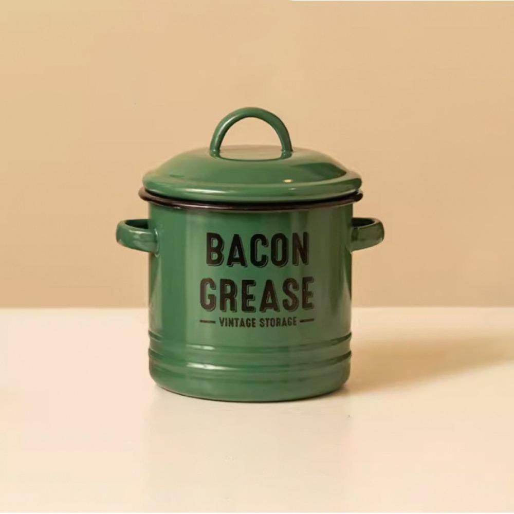 2 Handles Bacon Grease Container Lid Enamelware Cup 2025 Seasoning Storage Tank