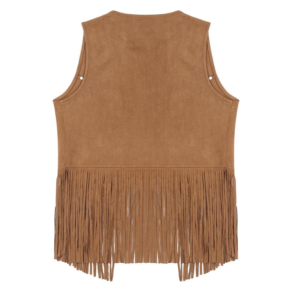 Herren Wildlederimitat Quasten-Detail Weste Mode Nieten Fransenbesatz Western-Stil Offen Ärmellos Weste