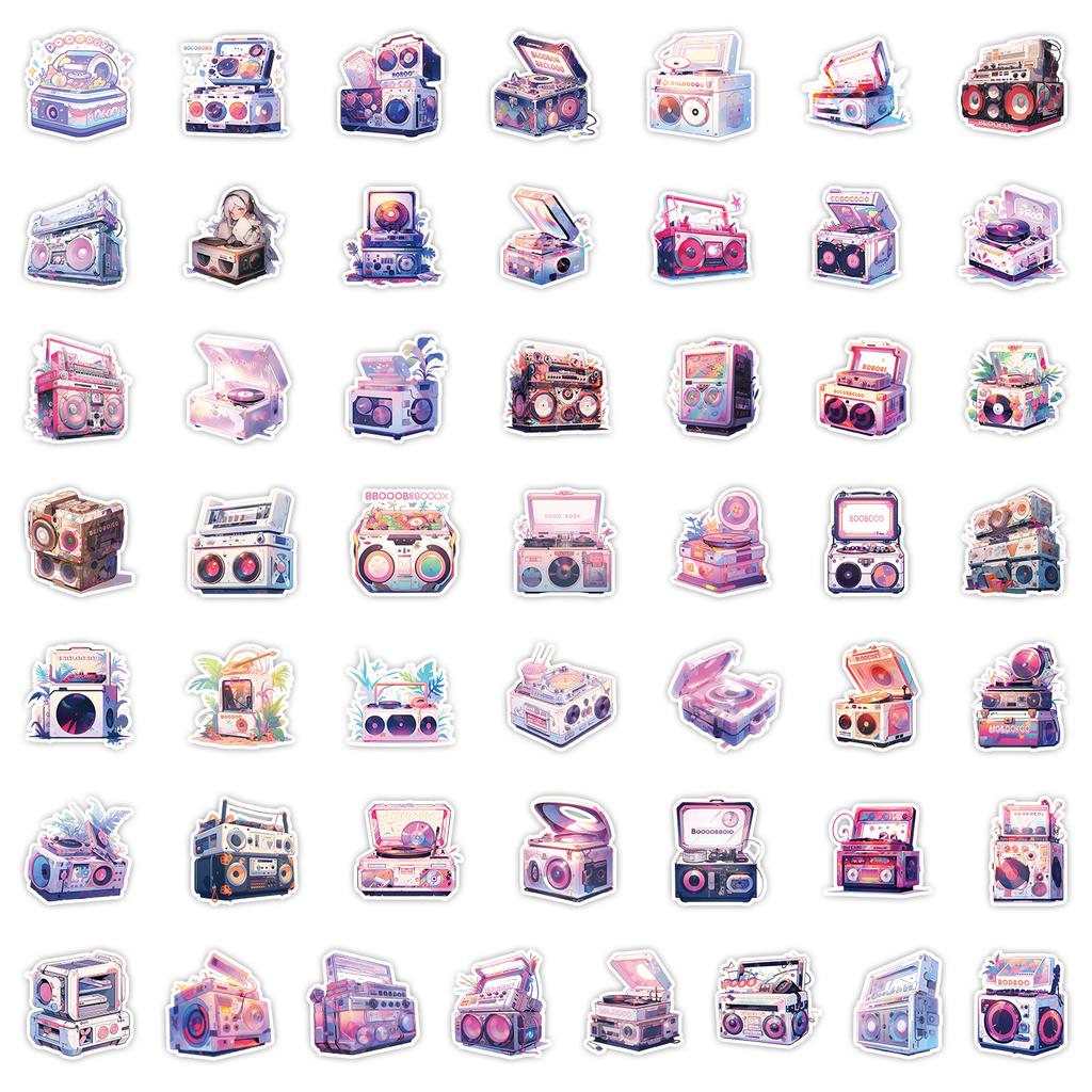 50 Ins Wind Plant Radio Stickers Water Cup Computer Waterproof Creative Stickers Children's Hand Account Stickers