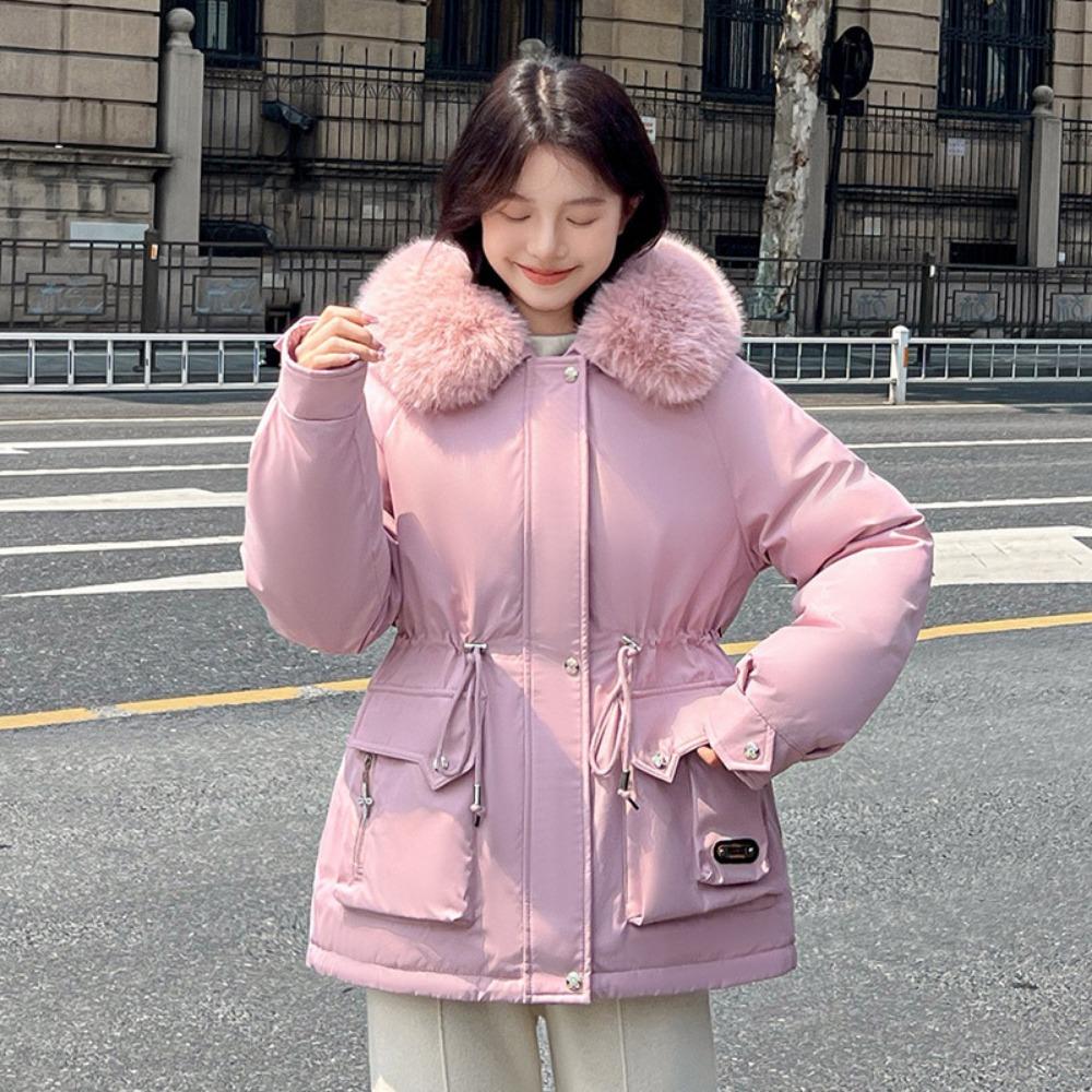 Winter new women's, fleece thickened warm jacket slim-fitting Korean hooded cotton clothes casual and versatile