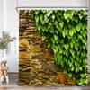 Green Vines Bathroom Curtains Brik Stone Wall Plants Bath Decorations Shower Curtain Polyester Fabric Bathtub Curtain With Hooks
