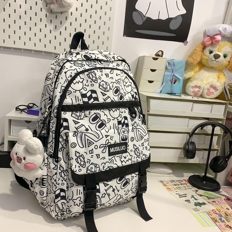 School Bag Personalized Graffiti School Bag Female Backpack Harajuku Cute Backpack Large Capacity Female College Student Class Backpack