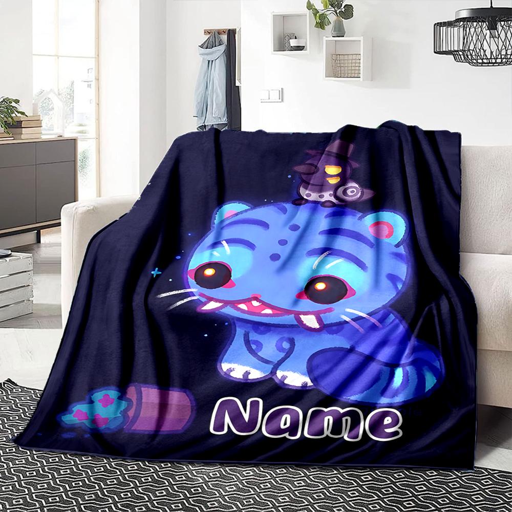 Custom Name Blue Tiger Hat Party Blanket For Couch Bed Plush Cozy Fuzzy Blanket Super Soft Warm Blankets For Fall And Winter 0916193