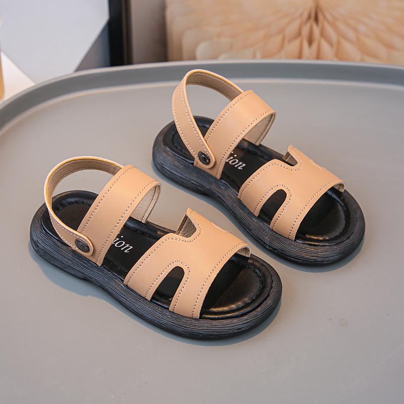 Boys Sandals Retro Non-slip Soft Sole Kids Casual Shoes Soild Color Versatile 2025 Summer Children Beach Shoes Open Toes Trendy