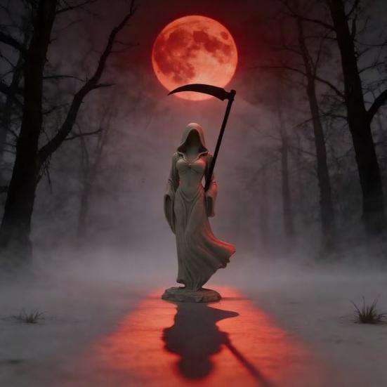 Figurina Gotica Falciatore con Falce da Tavolo Scultura Femminile Spettrale con Veste con Cappuccio per Decorazione Scaffale Scrivania Casa di Halloween