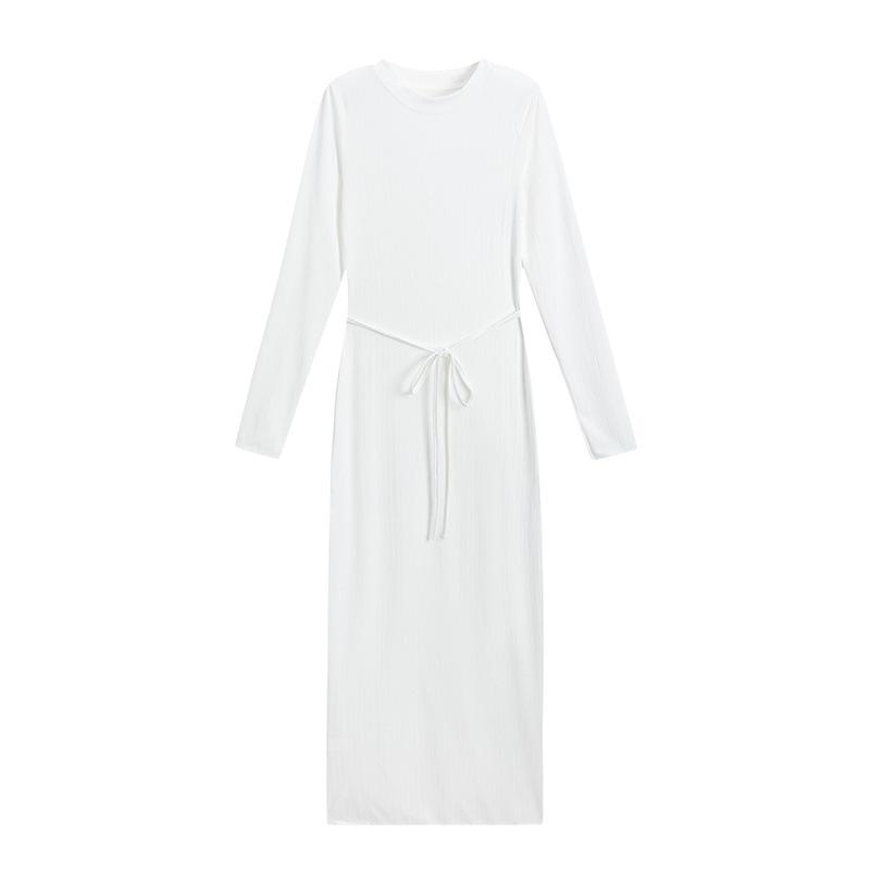 2025 Spring/Summer Women's Slimming Round Neck Rib Knit Maxi Dress