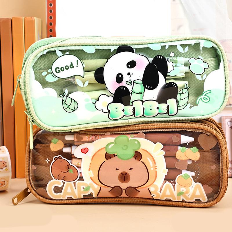 Capibala Pencil Case Cartoon Transparent Large-capacity Pencil Case Students Children Multilayer Pencil Box Storage Bag