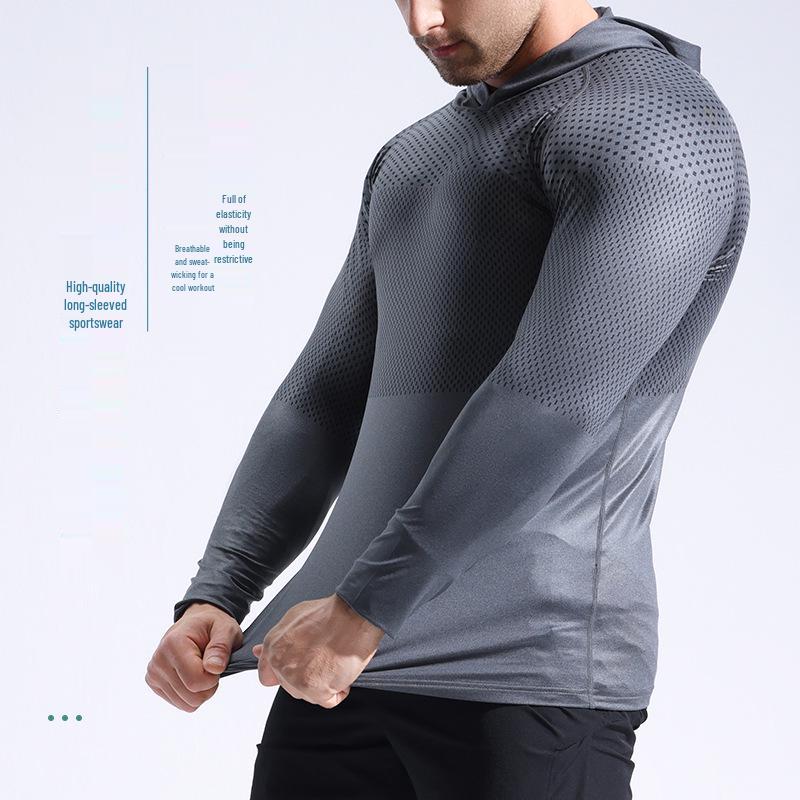 Herrars Snabbtorkande Atletisk Långärmad Huvförsedd Träningsdräkt