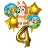 6 Stück Familie Bluey Aluminiumballon Cartoon Bingo Aktivität Spielzeug Blau Gold Stern Ballon Dekoration Sammlung Geburtsdatum Feier Babyparty Zubehör