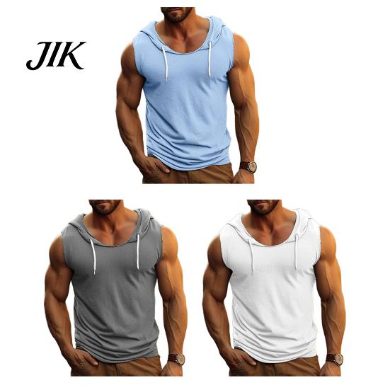 Men Sleeveless Hooded Sweatshirt Men's Tank Top Solid Color T-shirt Fitness Singlet Muscle Line Display Bodybuilding Vest Tee for Sports Gym