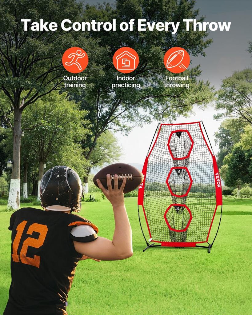 203.2 X 101.6mm Football Trainer Throwing Net, Training Throwing Target Practice Net with 3 Target Pockets, Knotless Net Includes Bow Frame and