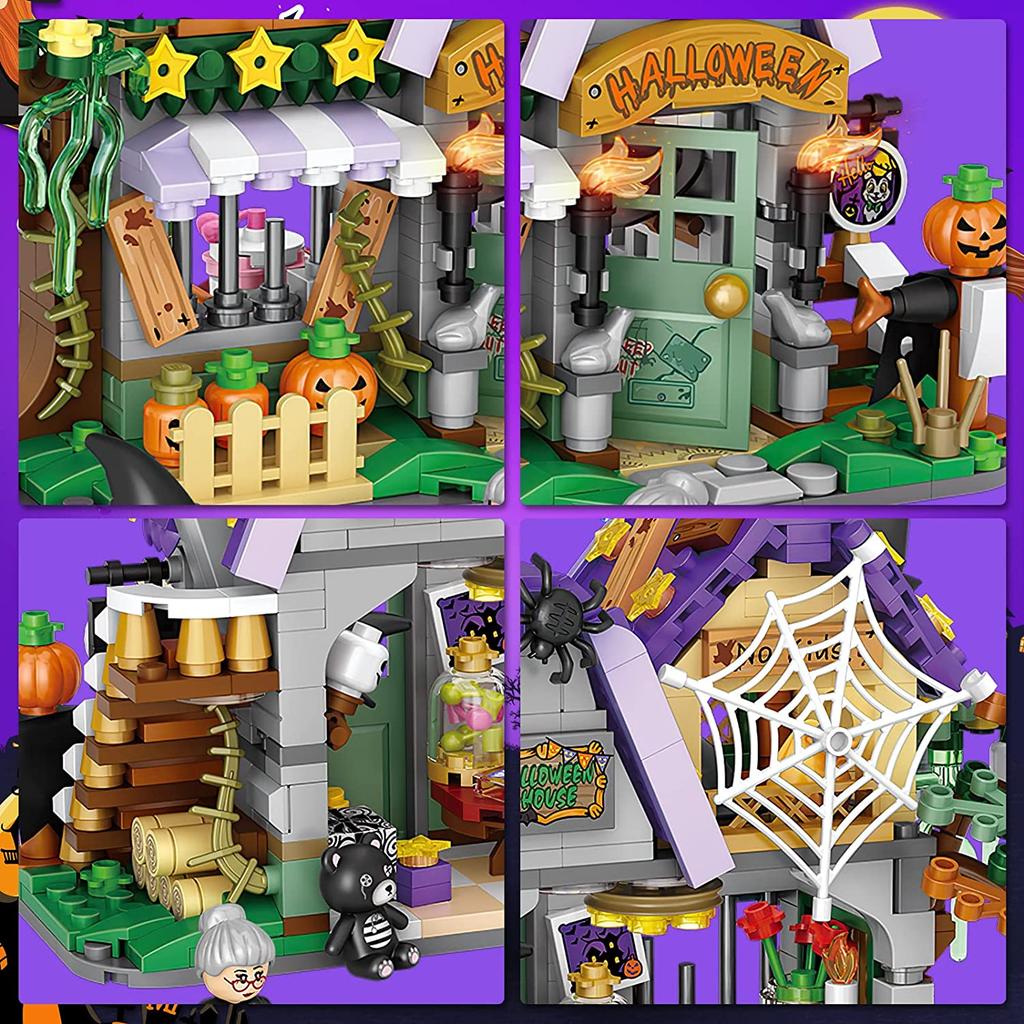 LOZ Halloween Steine Baustein Hütte Haus Kürbis uWagen Frohes Halloween Dekoration Steine für Jungen Kinder Spielzeug Geschenk