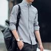 Spring Autumn Polo-neck Solid Long Sleeve Business Shirt Single Breasted Top Cardigans Men