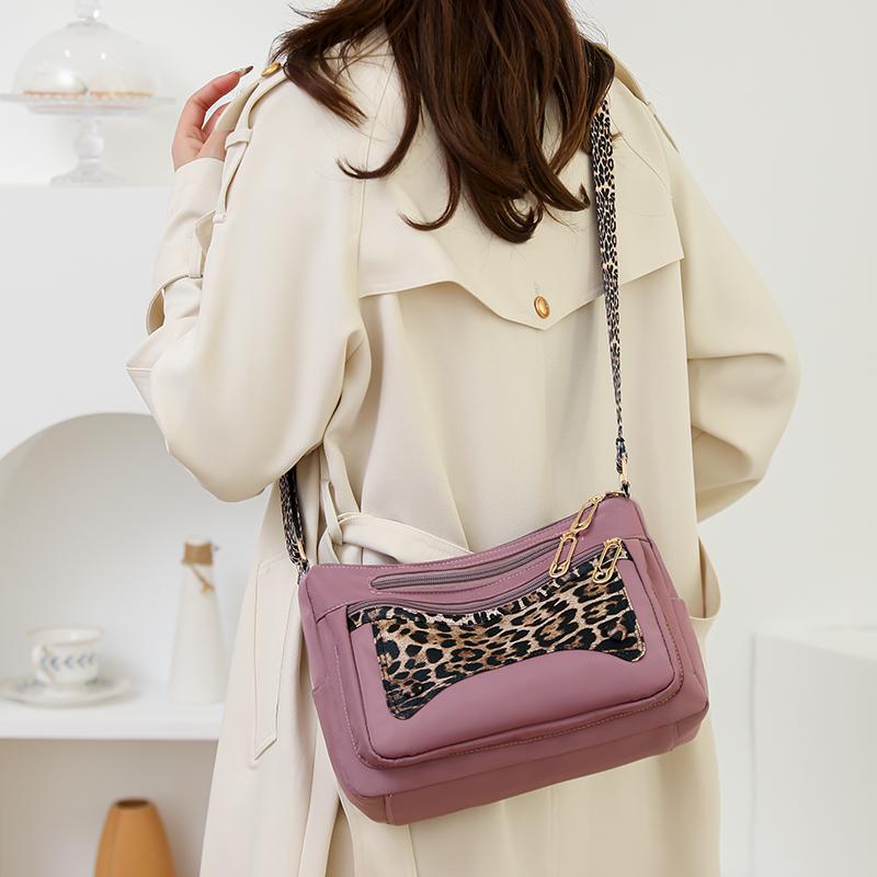 Large Capacity Women's Shoulder Bag Nylon Crossbody Bag Leopard Print Small Bag Mother Bag