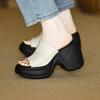 Summer Small Slope Heel Slippers Women Commute Thick Bottom Absolute Child One-word Drag Outside Wear Waterproof Desk High Heel Sandals