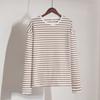 Long Sleeved Striped T-shirt Casual Round Neck Pure Cotton Striped T-shirt