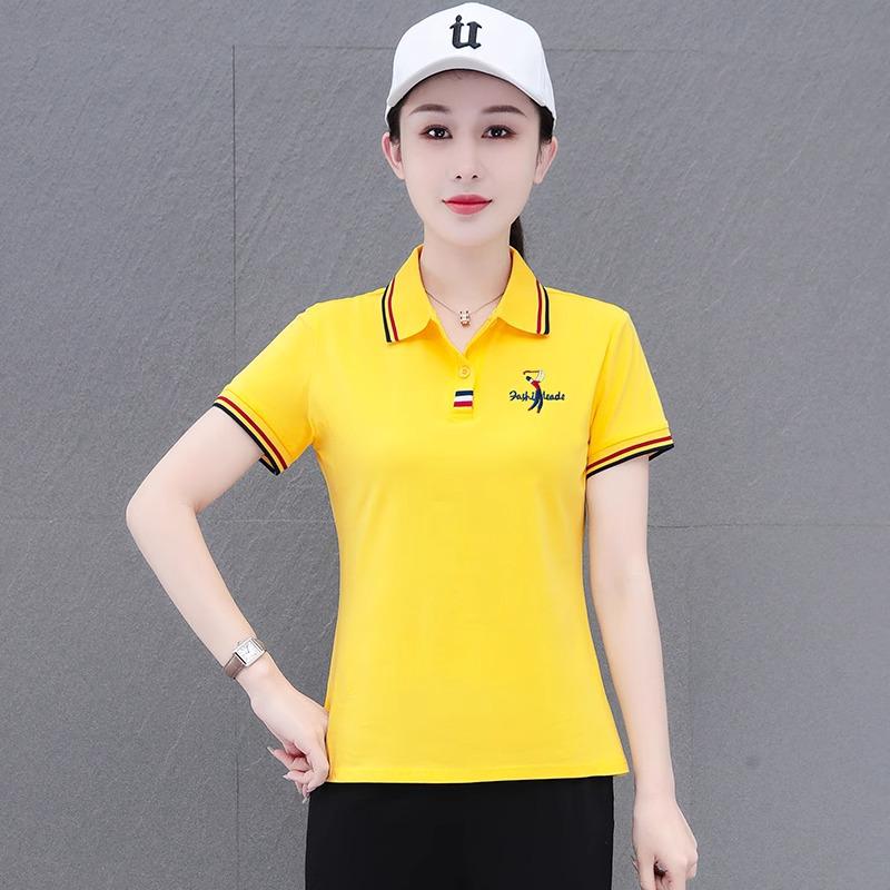 

Женская летняя белая футболка-поло из чистого хлопка с короткими рукавами и возможностью нанесения логотипа, коллекция 2025 года M (80-90 jin) жёлтый