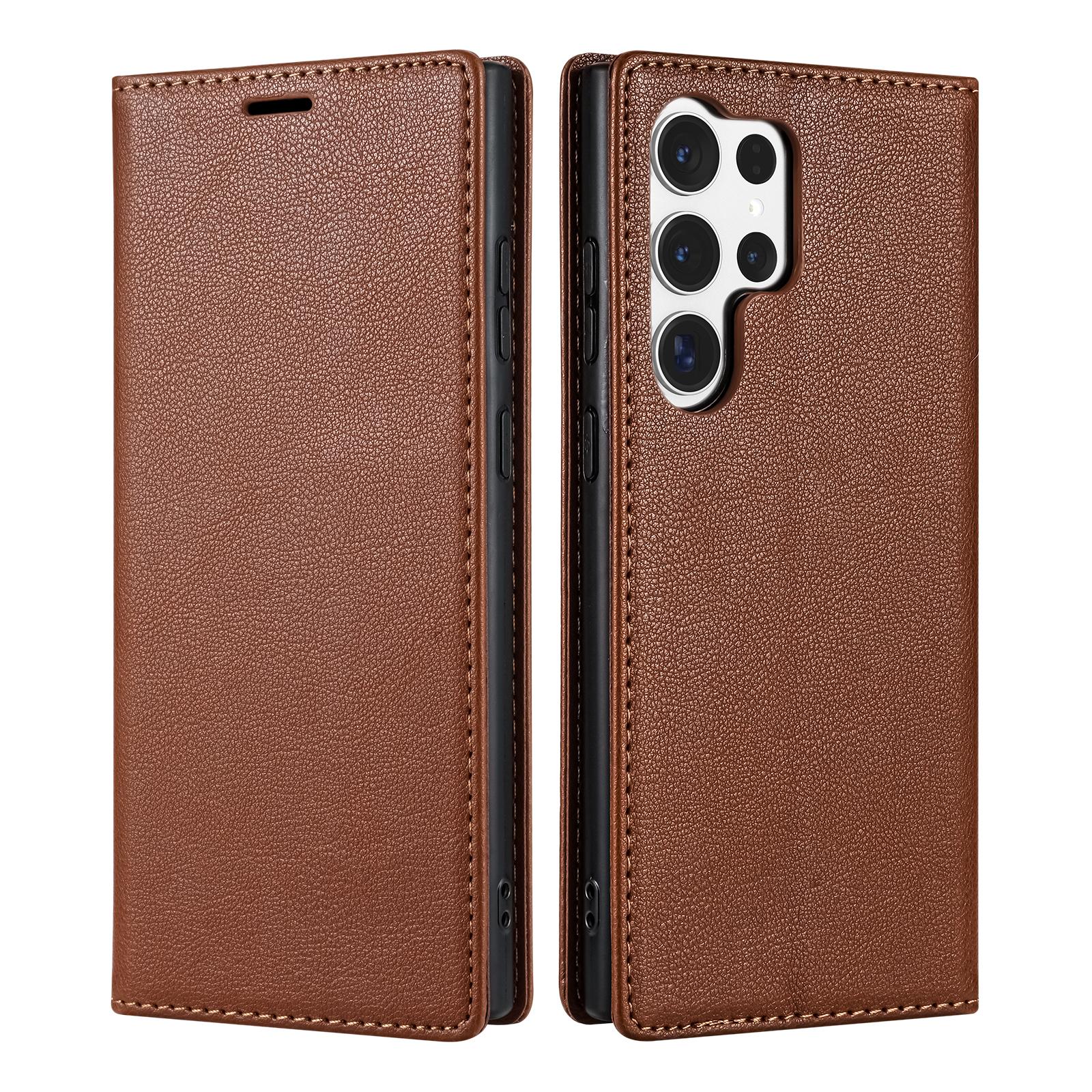 

Flip Leather Magnetic Cards Solt Wallet Case For Samsung S26 Ultra S25 Plus S24 S23 A36 A56 Bag Purse Business Ultra Thin Cover Galaxy S23+ коричневий