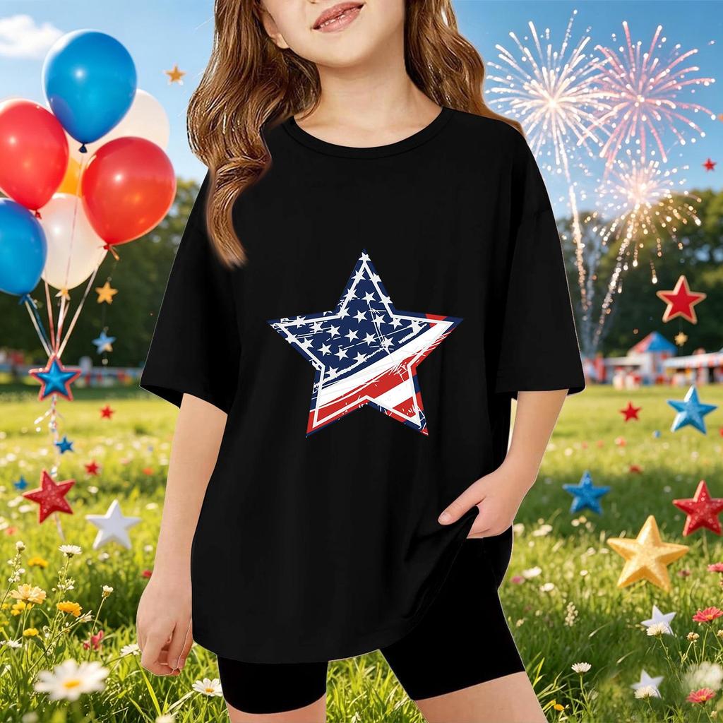 Kinder Kurzarm T-Shirt Sternenprint Oberteil Lässig Lockerer Schnitt Bequem Leicht Sommer T-Shirt für Jungen und Mädchen