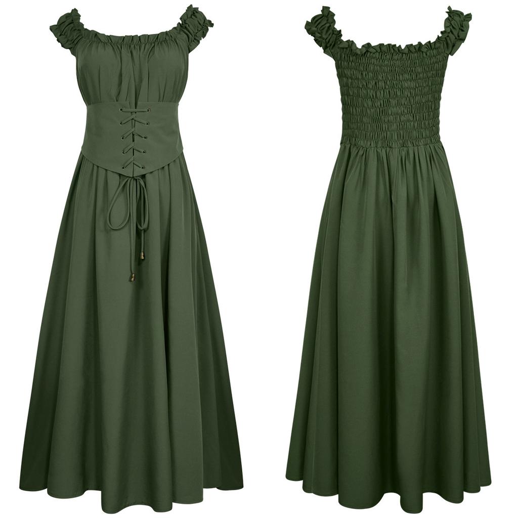 Women's Renaissance Medieval Dress, Off-the-Shoulder Corset Maxi Dress for Halloween Party & Cosplay