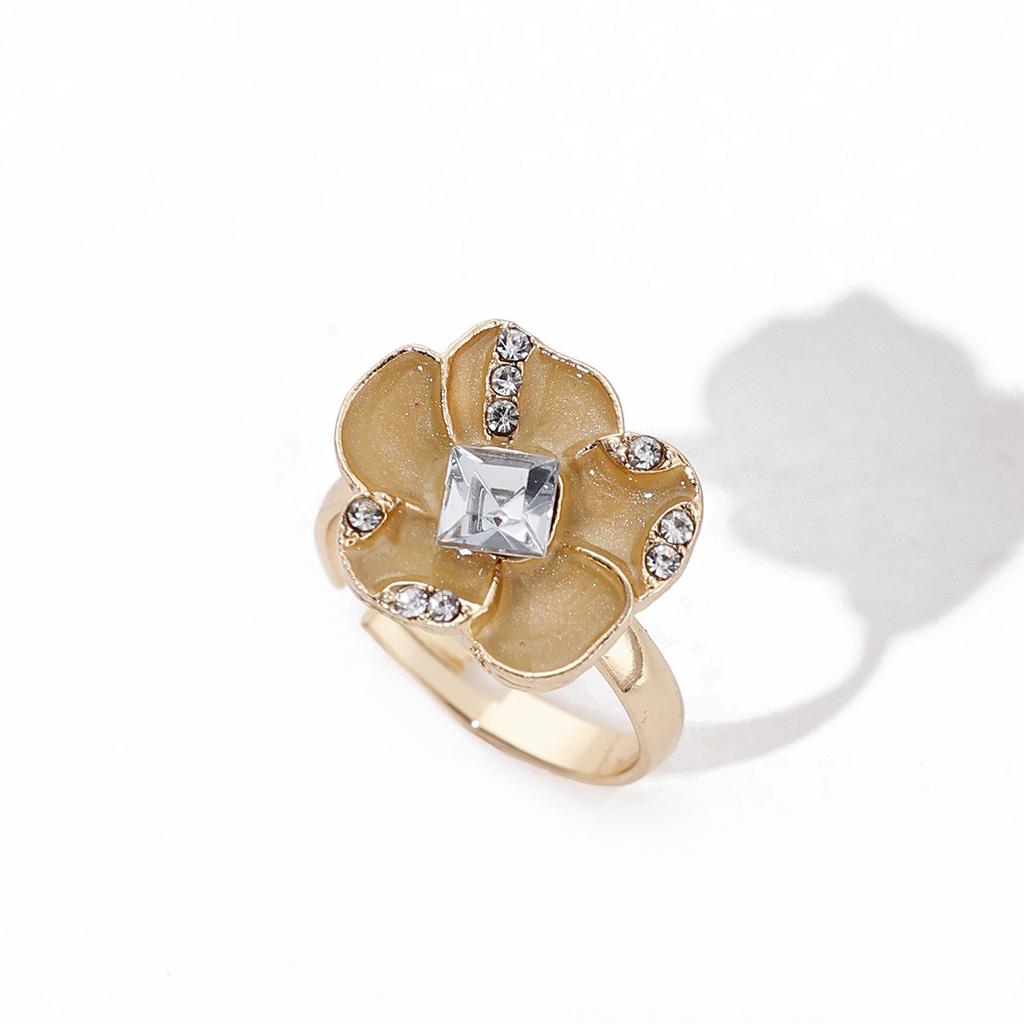 INS Style Oil Dropped Flower Rings, Fashion Versatile Minimalist Pearl Open Adjustable Hand Jewelry