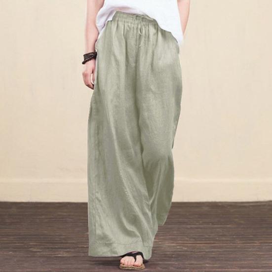 Women Pants Mid Waist Loose Fit Solid Color Wide Leg Lady Trousers for Daily Wear