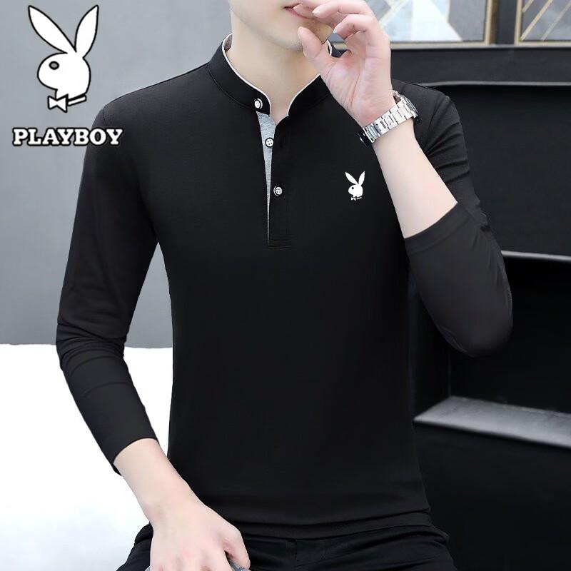 PLAYBOY Men's Stand Collar Long Sleeve Casual T-Shirt