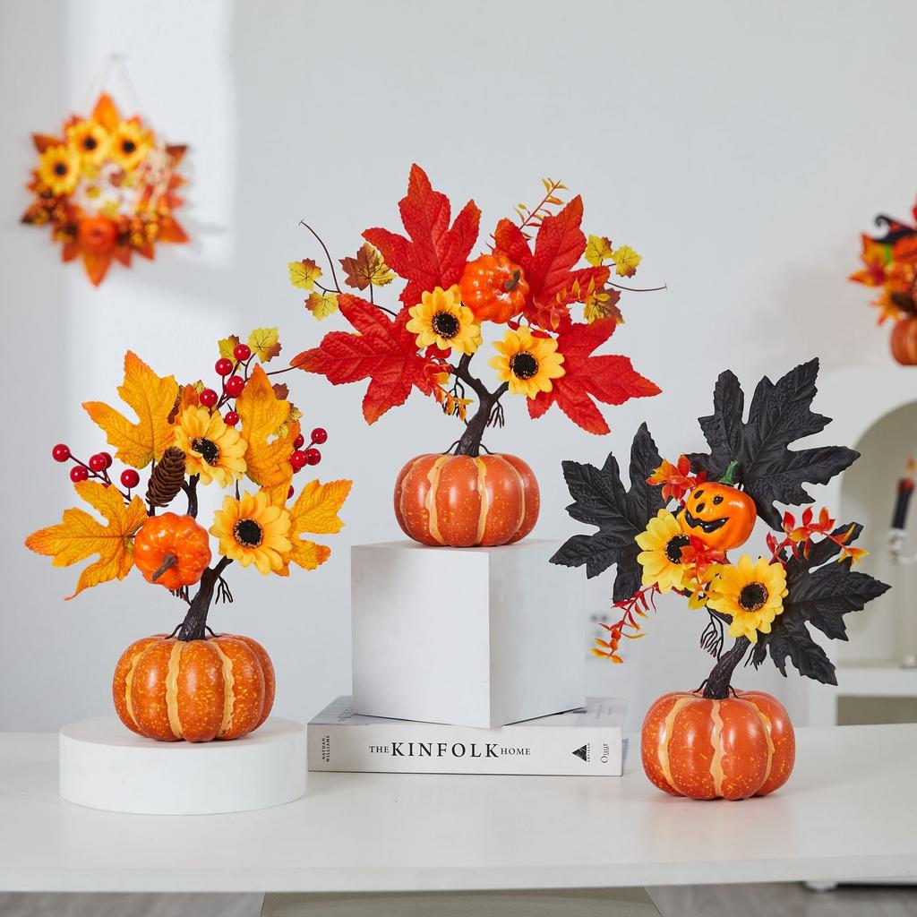 New Arrival Harvest Festival Decor Pumpkin Ornaments, Pumpkin Maple Leaves Desk Ornament, Autumn Home Decor Flowers, Nordic Style Decoration