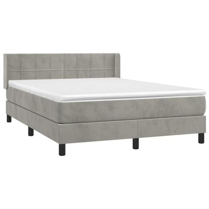 3130955 vidaXL Lit à sommier tapissier et matelas Gris clair 140x190cm Velours