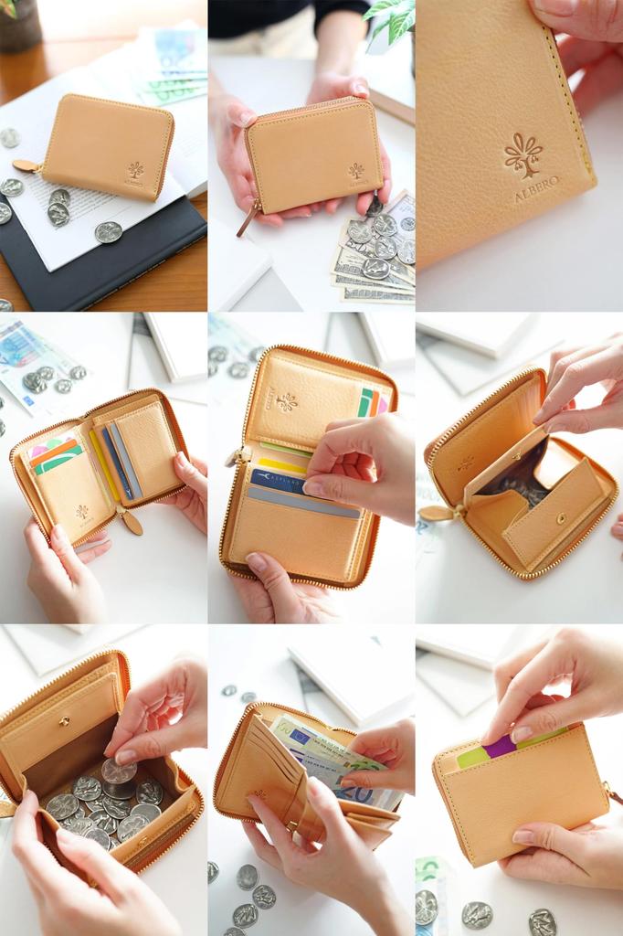 Bifold Geldbörse mit Münzfach Rundreißverschluss Natur [Albero] Damen AL-5373-20