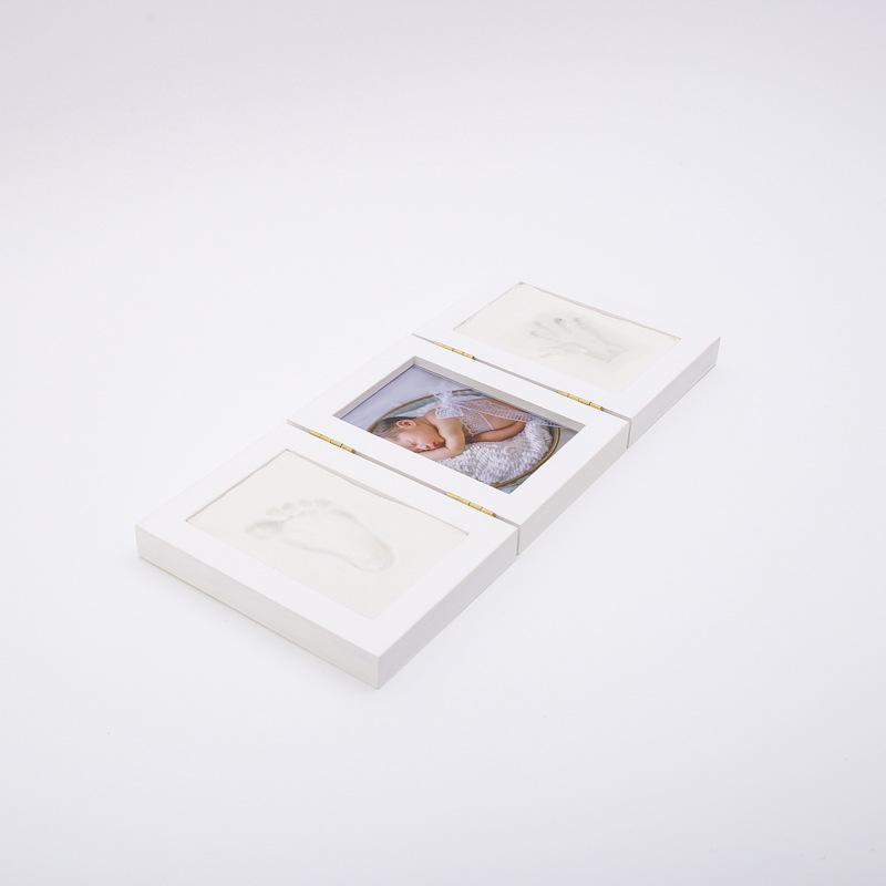Solid Wood Tri-Fold Baby Hand & Footprint Frame with Clay - Ideal 1st Birthday Keepsake