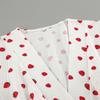 LYRIA New Strawberry Print V Neck Lantern Sleeve Dress Fashion Dress Women