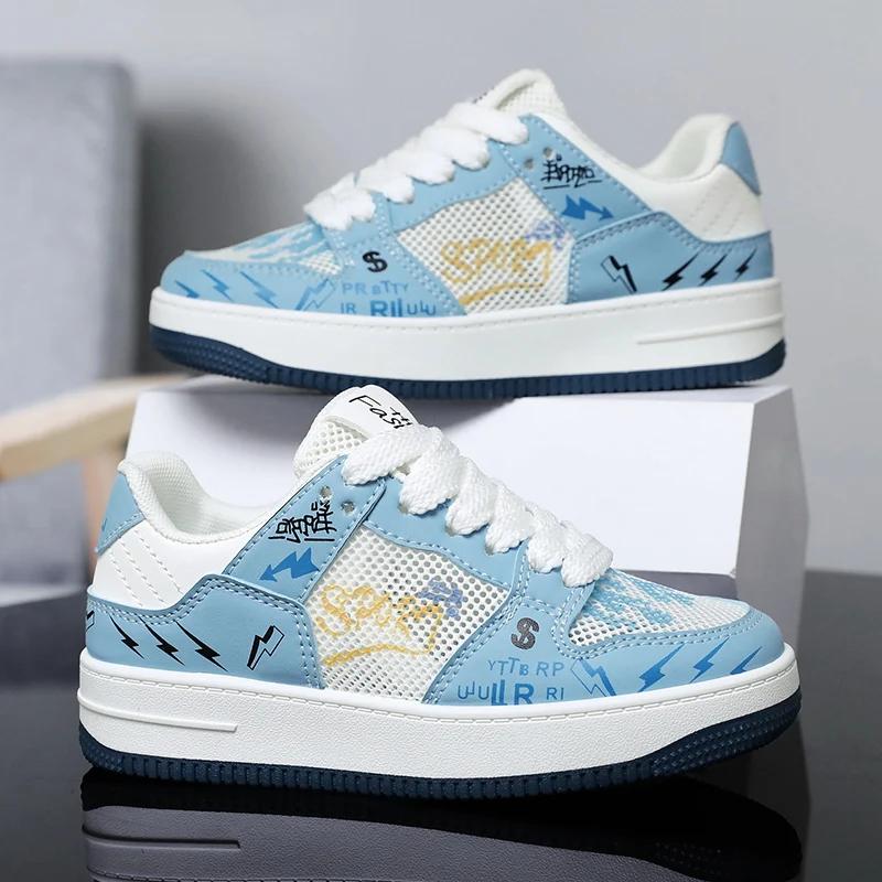 

2024 Новые модные и персонализированные повседневные туфли для пар с цветными блоками, летняя дышащая спортивная обувь на шнуровке для мужчин и женщин 44 синий