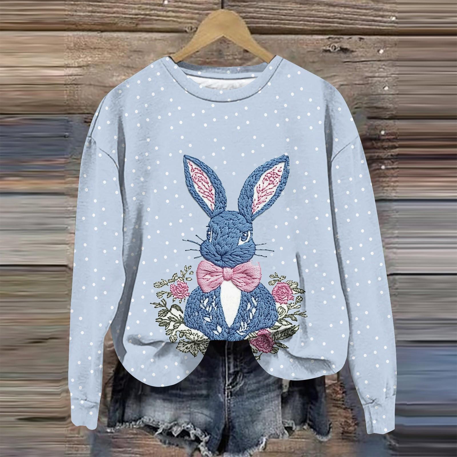 

Women s Fashion Easter Printed Long Sleeve Loose Round Neck Sweatshirt Top Fall L
