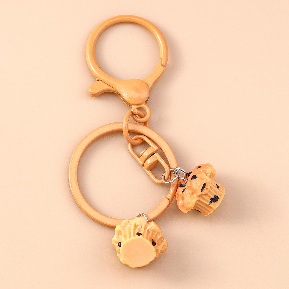 Cute Resin Simulation Food Keychain Waffle Croissant Baguette Bread Key Ring Pendants for Women Girls Handbag Decor Jewelry Gift