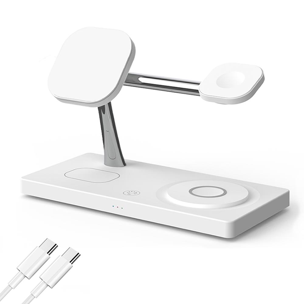 

T218 Magnetic Wireless Charging Station with Night Light+USB Output for Mobile Phone/Earphones/Smart Watch White