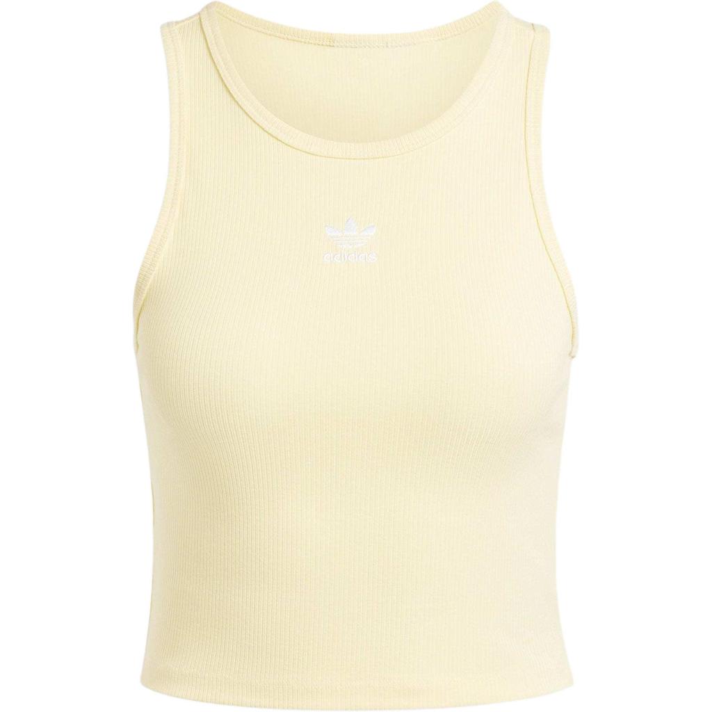 Adidas Originals Solid Slim Fit Ribbed Crew Neck Tank Top Women Tops Yellow IY9650