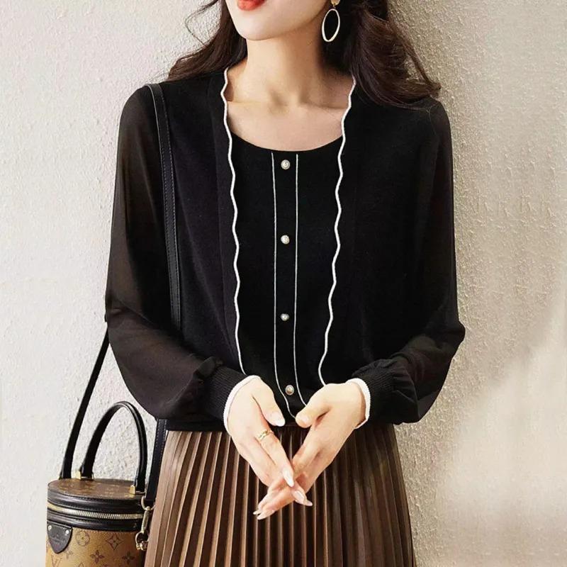 Women's Chiffon Patchwork Loose-fitting Long-sleeved Shirt for Spring and Autumn