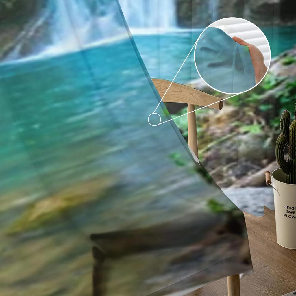 Beautiful Waterfall In A Forest Sheer Curtains Bedroom Voile Curtain Living Room Window Sheer Curtains Kitchen Tulle Drapes