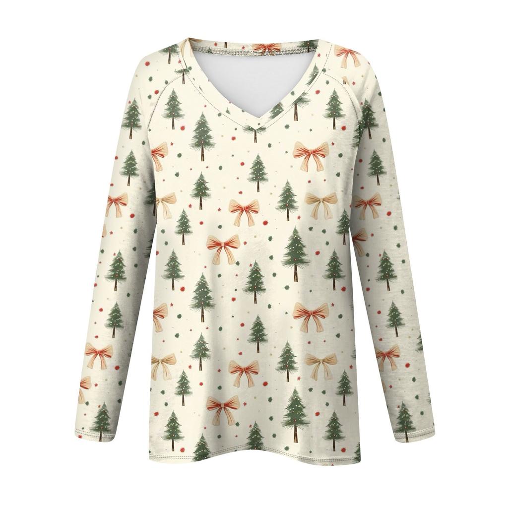 Blusa informal de cuello en V y manga larga con estampado gráfico vintage para mujer