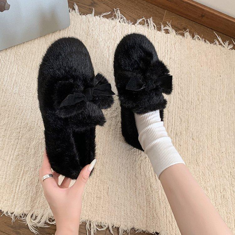[Youshilai] Sweet Bow Loafers Women's Winter 2025 New Shallow Mouth Casual Versatile One Pedal