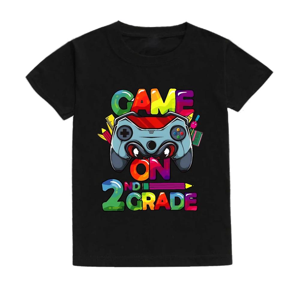 Game On First Grade Shirt Back To School Tee for Gamers 1st Day of School for Boys Truck Print Summer Kids Short Sleeves Top