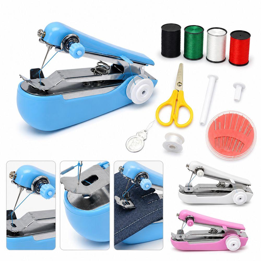Plastic Sewing Machine Kit Thread Spools Needle Cushion Handheld Sewing Machine Manual Sewing Machine Clothing Repair Kit
