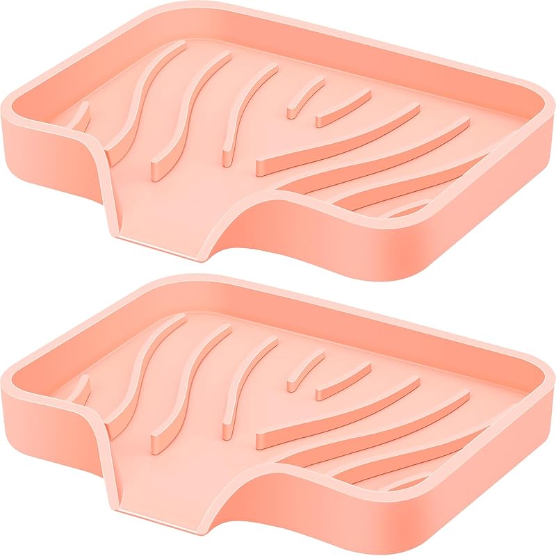 Silicone Soap Dish with Drain, SAISN Kitchen Soap Tray for Shower 2 Pack Self Draining Soap Dish Soft Bathroom Soap Holder for Kitchen Sink Flexible