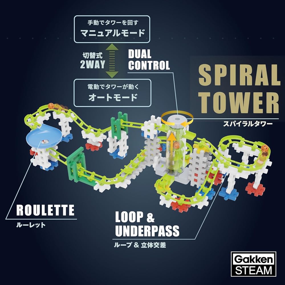 Gakken New Block Rolling Queue Spiral Tower DX Set 15 Types 109 Parts for Ages 4 and Up