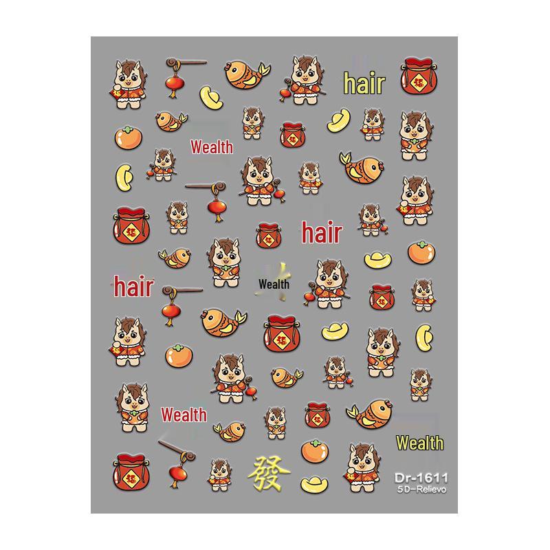Redanco 5D Cartoon Nail Art Stickers - Year of the Horse Great Luck Dr1609
