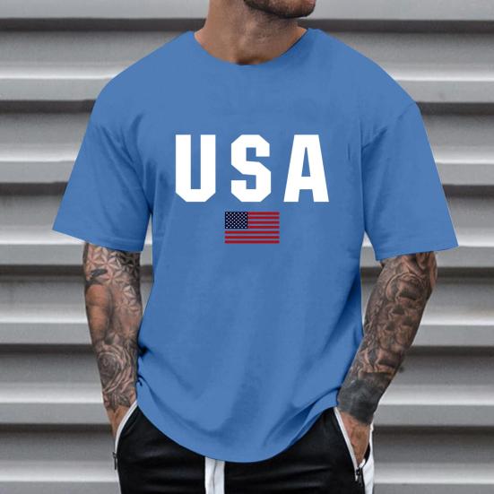 Herre T-skjorte Rund Hals Kort Erme Slim Fit T-skjorte USA Mønster Allsidig T-skjorte Topper Løping Fitness Topper Hverdagsbruk