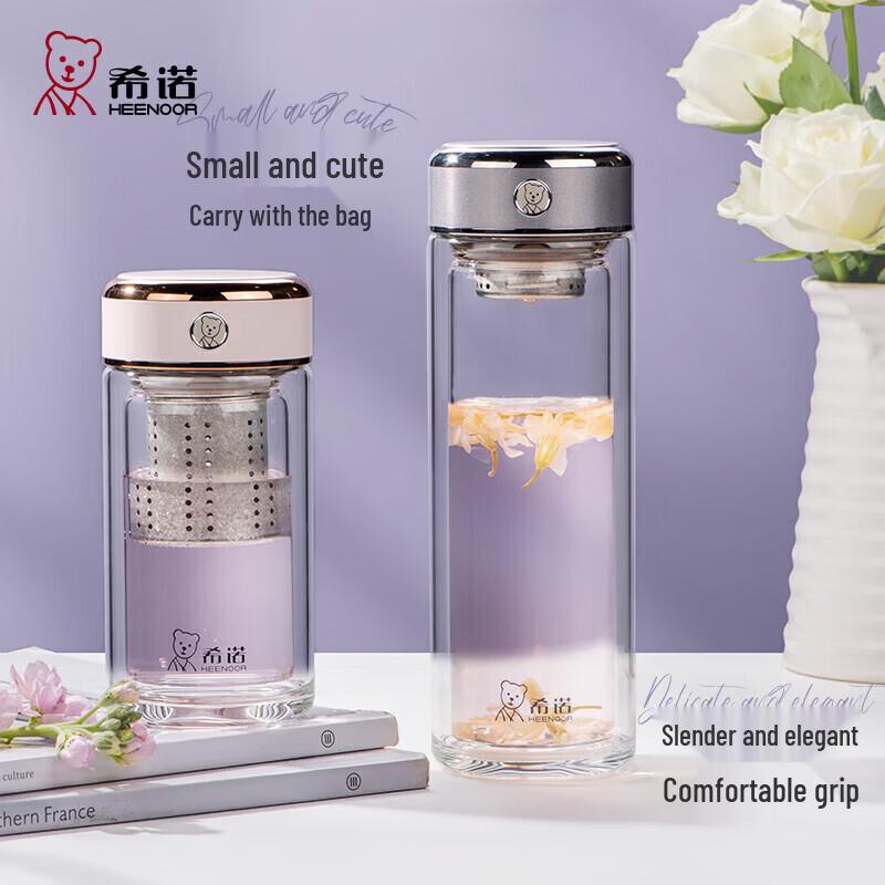 HEENOOR Double Wall Glass Tea Infuser Mug