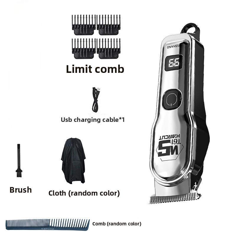 

Профессиональная электрическая машинка для стрижки волос с насадками, светодиодным цифровым дисплеем, портативной USB-зарядкой, беспроводная мужская бритва и триммер Comb + Wrap серый